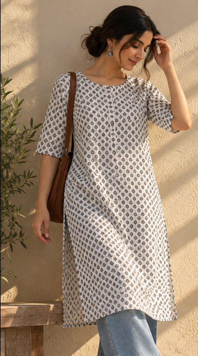 Noor Ivory Bloom Printed Kurti