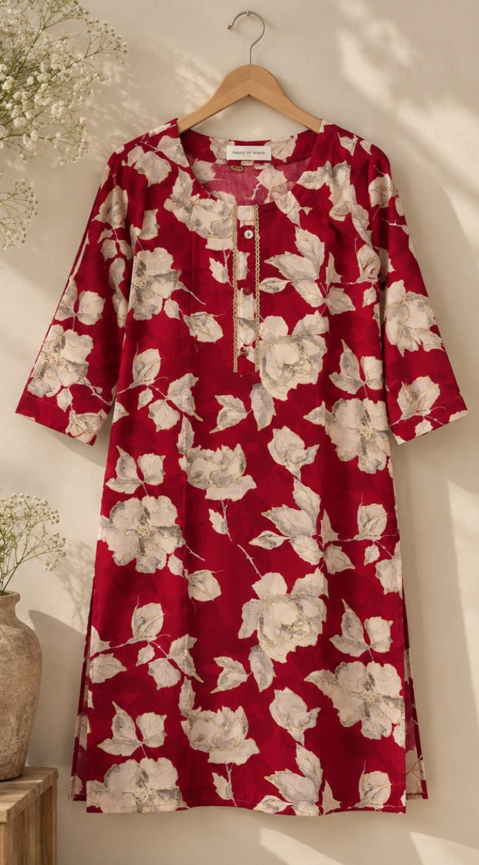 Ruby Bloom Floral Cotton Kurti