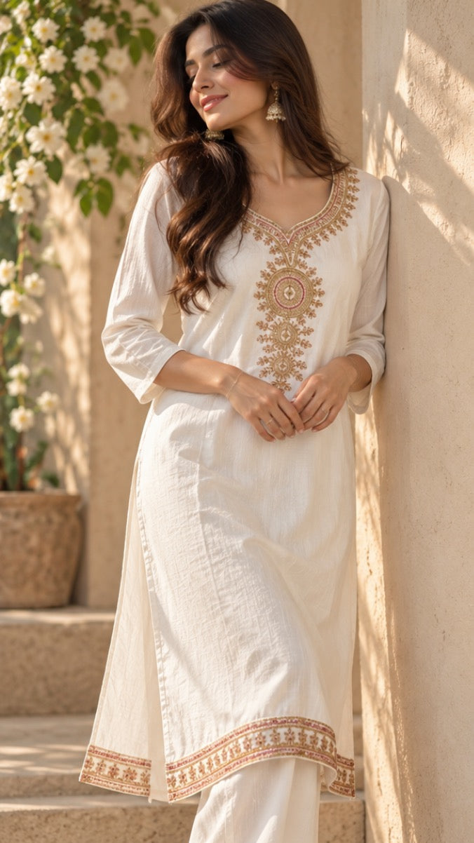 Ivory Noor Embroidered Kurti