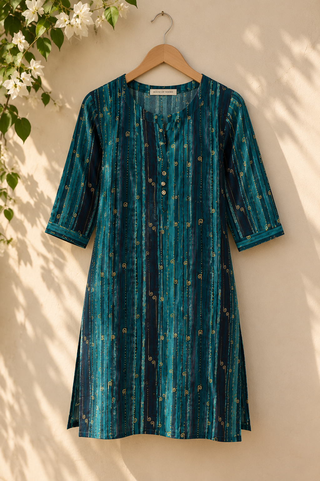 Midnight Teal Swirl Cotton Kurti